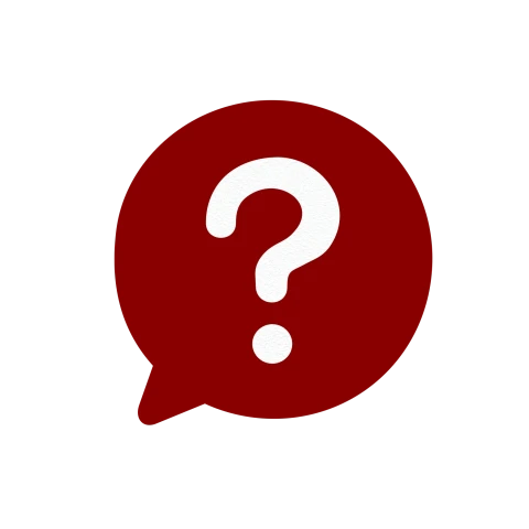Questionable logo: a red speech bubble with a question mark